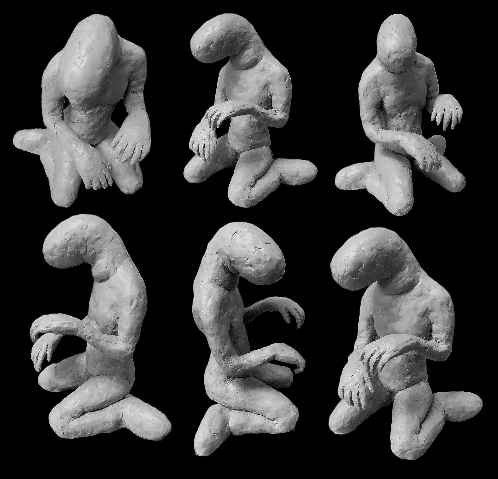 Clay figurine photographed from different angles.