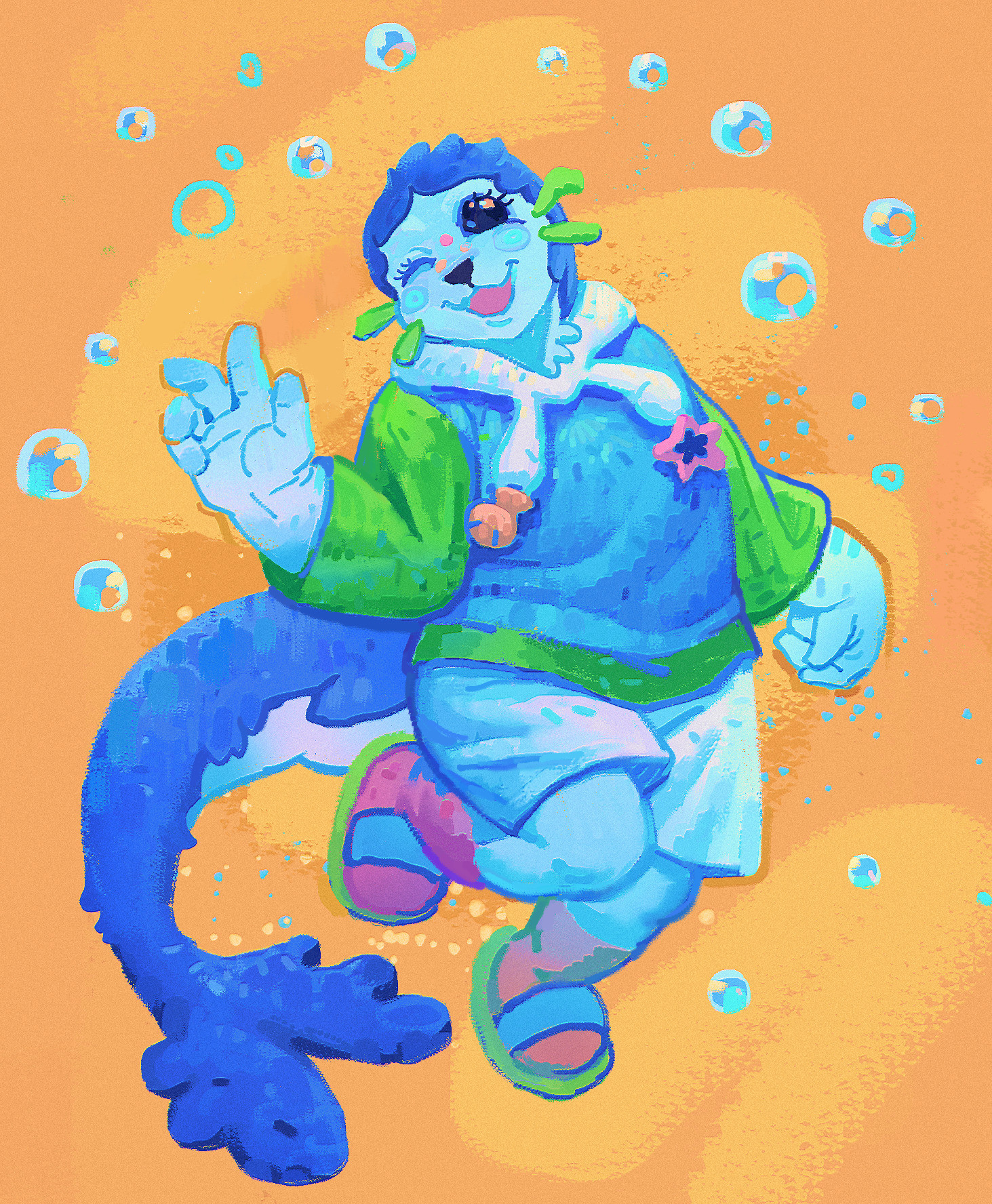 An anthropomorphic blue seal.