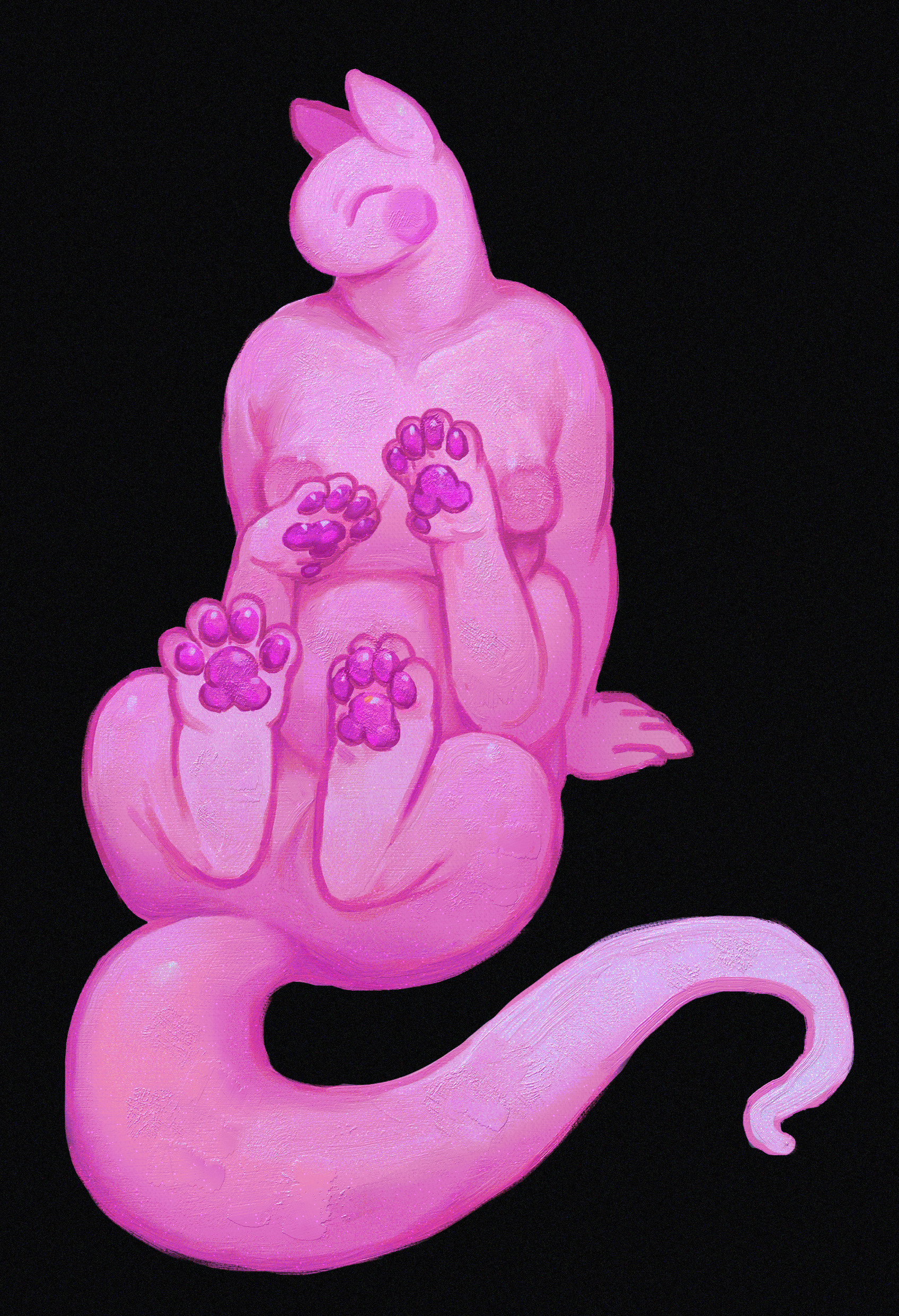 Pink taur showing off its paw toebeans.