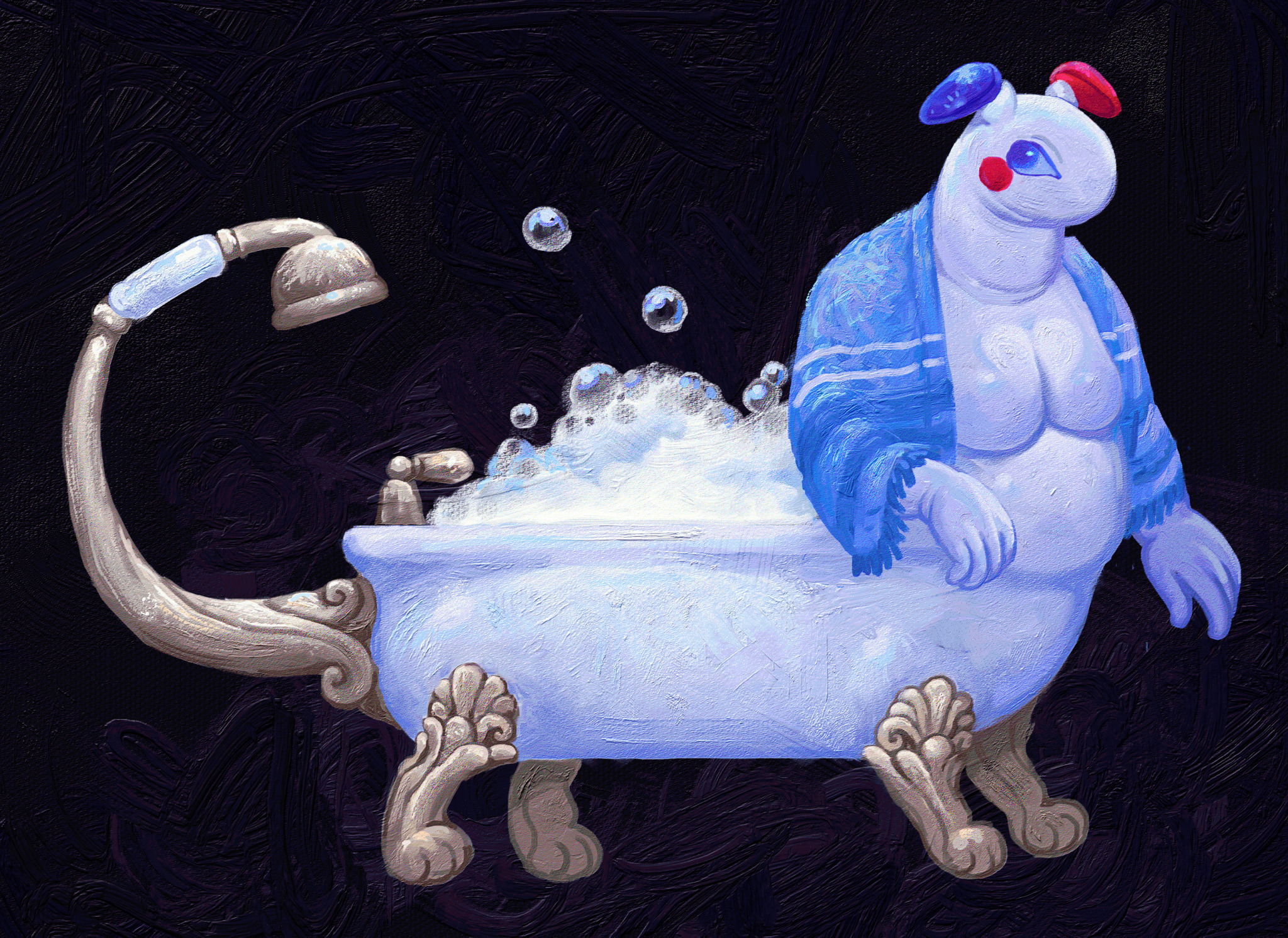 Anthropomorphic taur character, with their lower half being a bathtub.