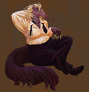 An anthropomorphic anteater sitting comfortably.