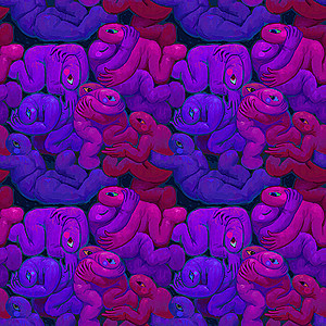 A seamless pattern of creatures embracing each other.