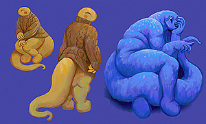 Different humanoid creatures depicted with fat tails.