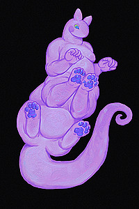 Purple taur showing off its paw toebeans.